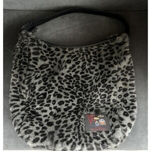 F Studio Designed By Carlos Falchi Faux Fur Leopard Zip Purse Bag 18"x14" RARE